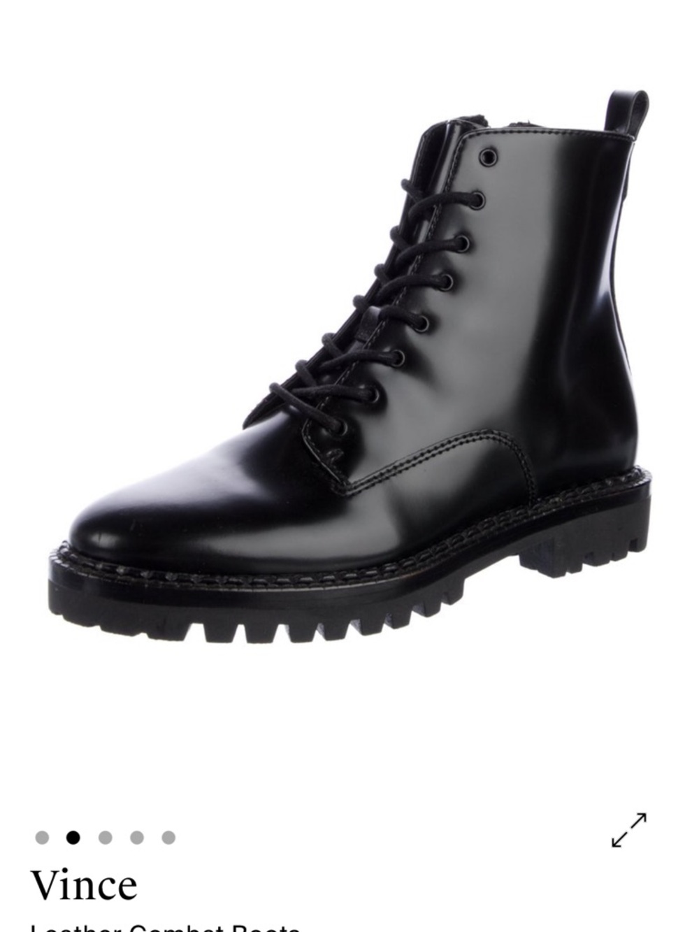 Vince Black Leather Lace-Up Combat Boot